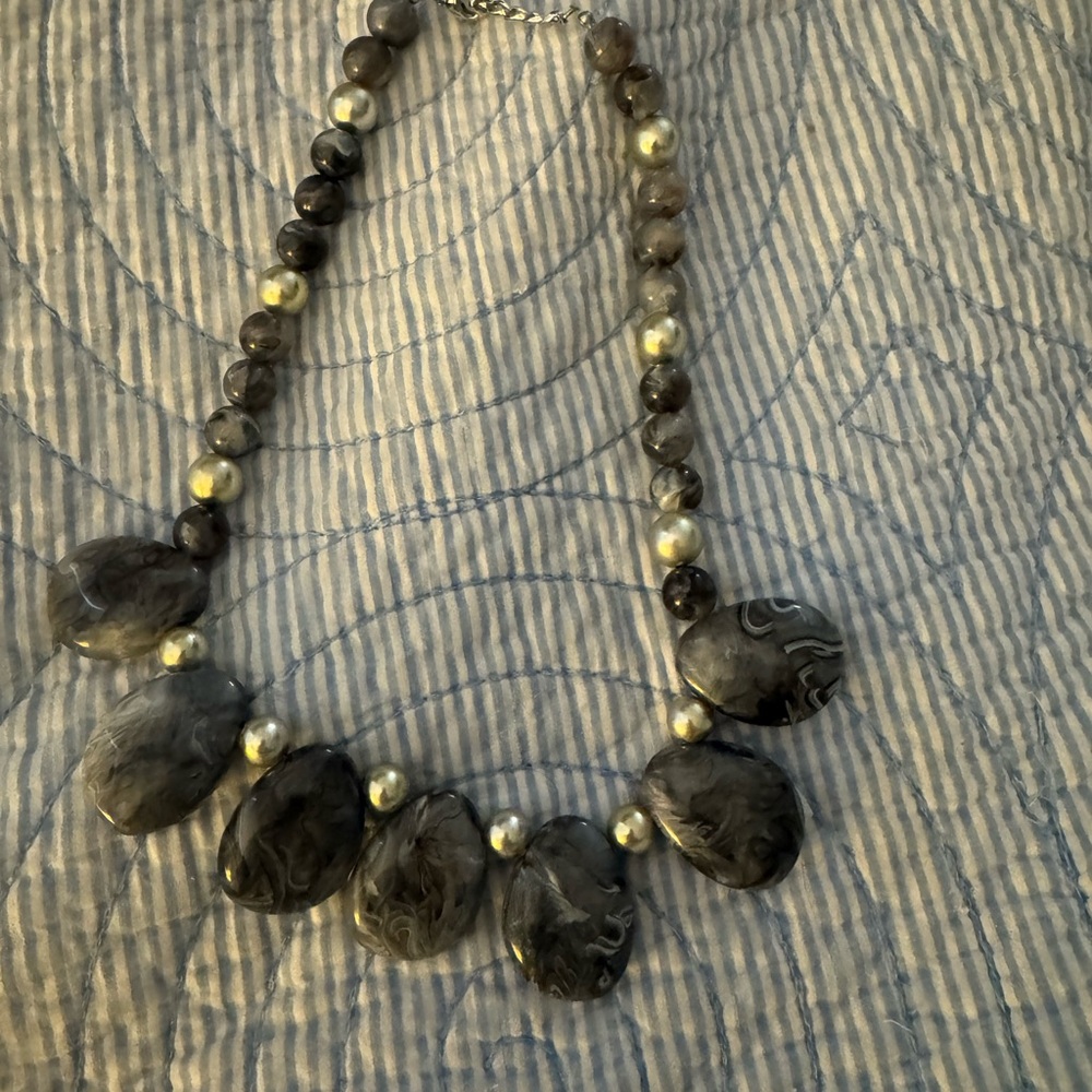 Elegant Bluish Gray Beaded Necklace worn 2x